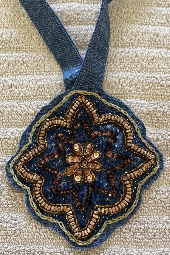 Fabric Necklace, Beaded Pendant Necklace, Pendant Embroidered