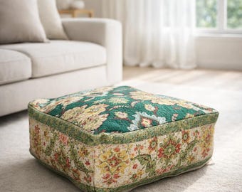Vintage Kilim Cotton Ottoman Cushion Cover | Boho Floor Pillow | Handmade Home Decor