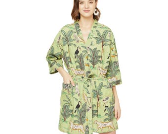 Summer Serenity" - Kimono Cotton Dressing Gown