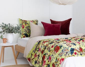 Mexican Velvet Cotton Throw Light Green - Floral