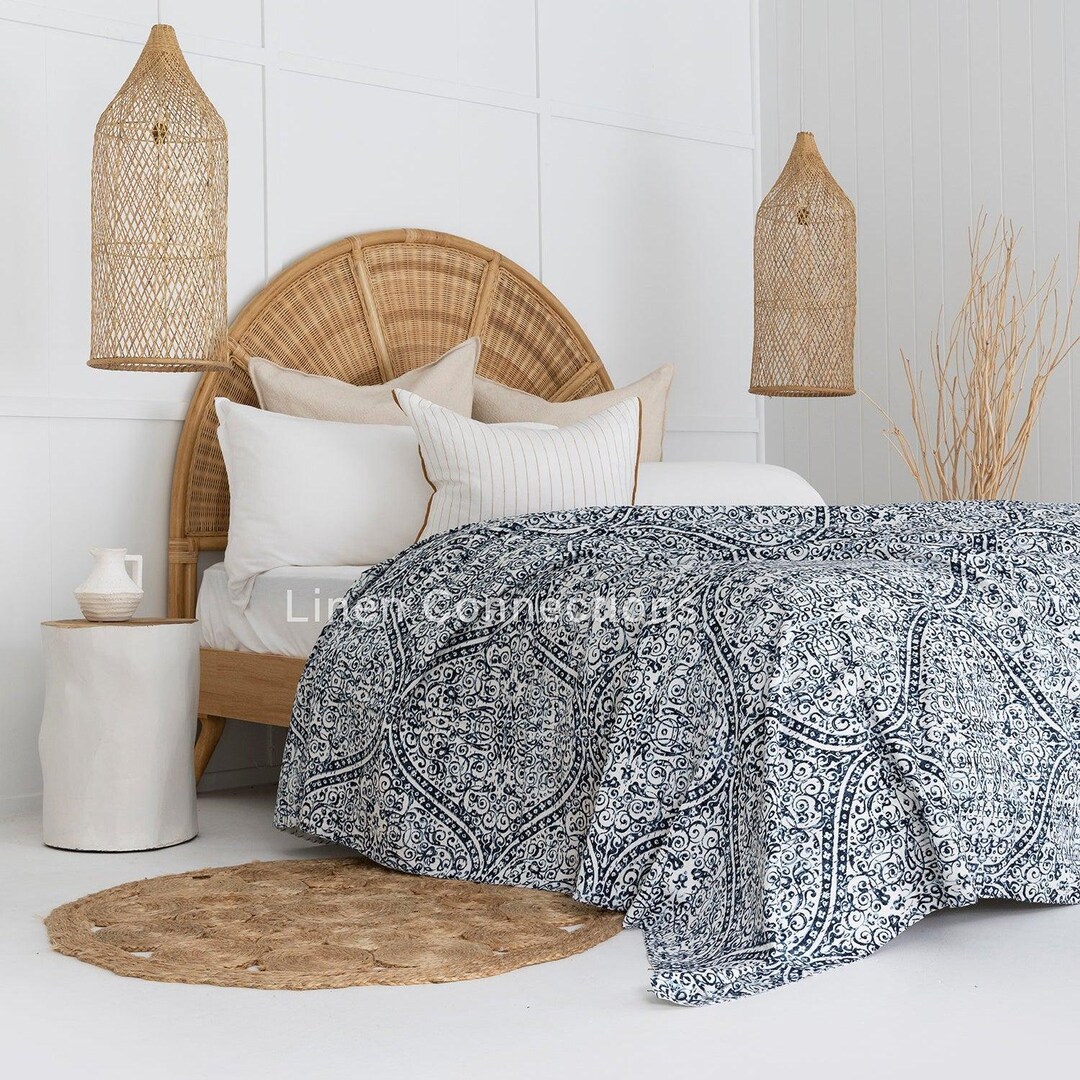 Linen Connections Indian Kantha Quilt - Pale Azure