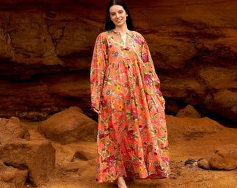 Citrine Blooms' 100% Cotton Maxi Dress