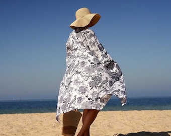 Bata kimono de algodón de Beachside Blooms