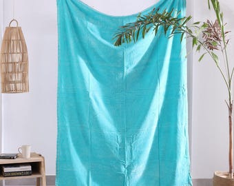 Luxury Cotton Throw Wool Rug Blanket - Boho Sky Blue