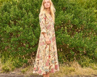 Vestido largo de algodón beige Botanicals