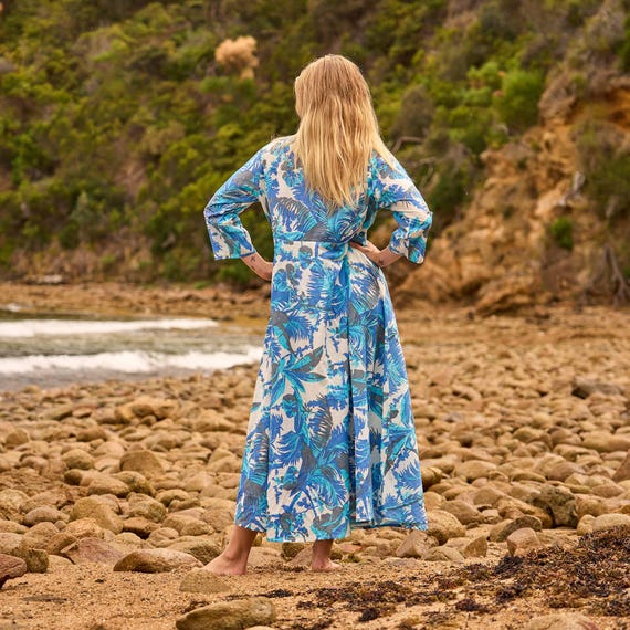 Azure Palms Cotton Maxi Dress - Ocean Breeze Print