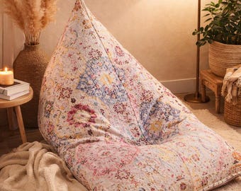 Bohemian Printed Bean Bag Lounger – Cotton Wool Blend Floor Cushion Chair