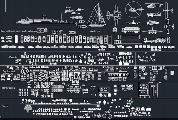 200+ Autocad 2D Blocks Library: Furniture, People, Vehicles (DWG