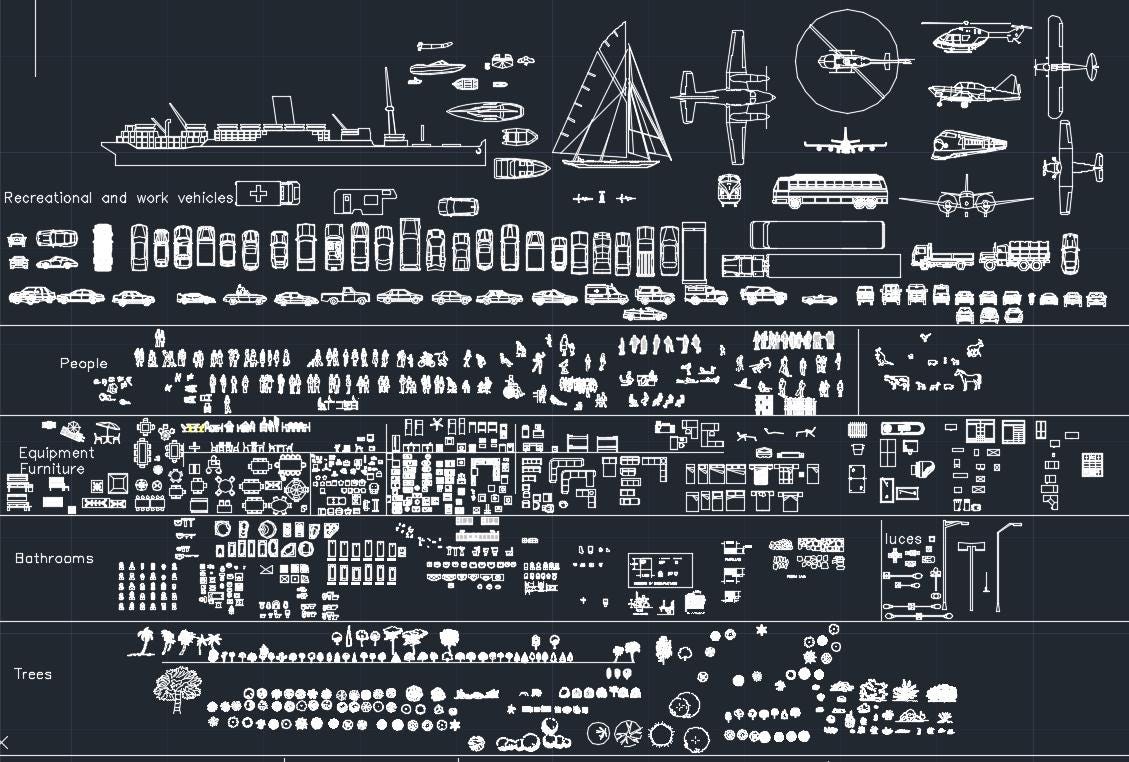 200+ Autocad 2D Blocks Library: Furniture, People, Vehicles (DWG