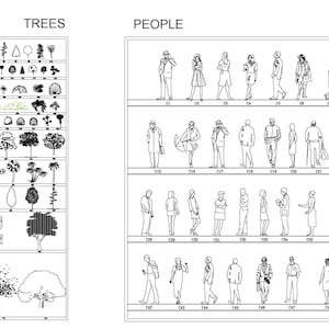 Autocad Template Paket Bäume & Menschen, DWG - 2D Ansicht und Plan, Innenarchitekt, Mensch, Architekten, Hardscape, Landschaft, Bundles