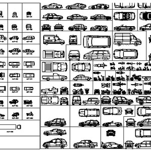 May include: A large collection of black and white car and truck illustrations. The illustrations are arranged in a grid pattern. There are over 100 different illustrations in the image.