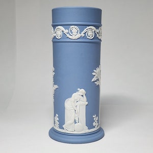 Vintage Wedgwood Jasperware Sage Blue Spill Vase, Made in England