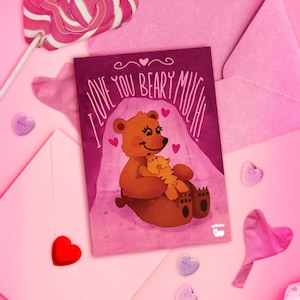 Je t'aime beaucoup Beary ! | carte pour la fête des mères | pour maman | pour enfant/bébé | pour elle | Maman ours | Jeu de mots drôle de petit garçon