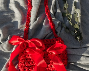 Red Ribbon Crochet bag