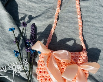 Peach Ribbon Crochet bag