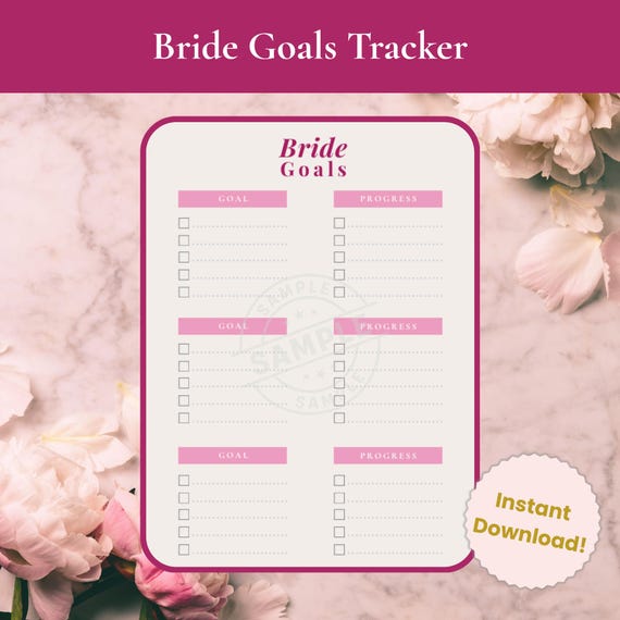 Bride Goals Tracker Wedding Planning Tracker Bridal Checklist Tracker Printable PDF Wedding Organizer Goal Planner for Brides Ahead