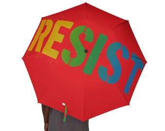 Paraguas arcoíris 'RESIST', impermeable compacto, regalo para activistas, protección solar, los botes de gas lacrimógeno lo odian