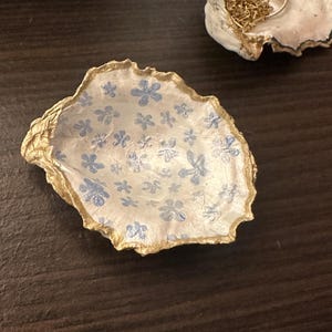 Hand painted floral oyster shell jewelry dish