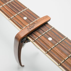 Personalized Metal Guitar Capo with Wood Grain, Custom Message, Engraved Guitar Pick, Birthday Gift, Fathers days Gift for Guitarists