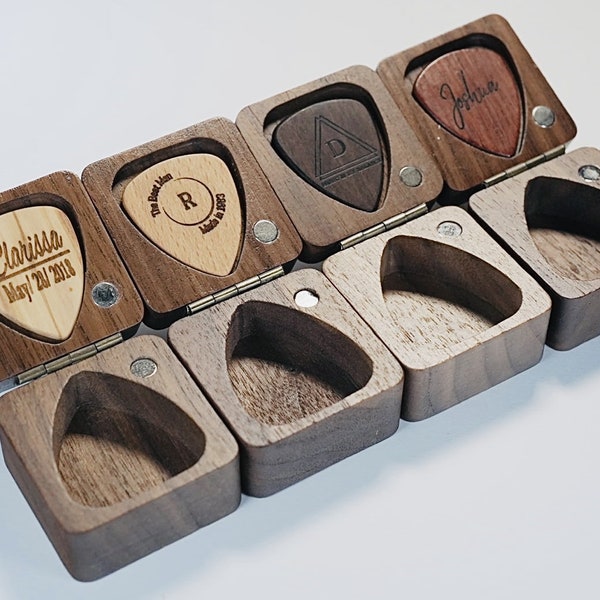 Personalized Wooden Guitar Picks Box,Custom Engraved Guitar Pick Holder Storage,Guitar Plectrum Case Organizer,Gift for Guitarist Musician