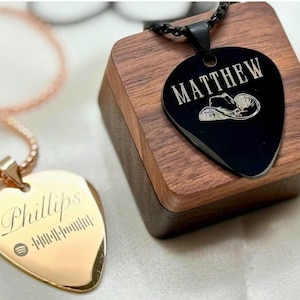 Engraved Guitar Pick Necklace: Personalized Stainless Steel Musician Gift