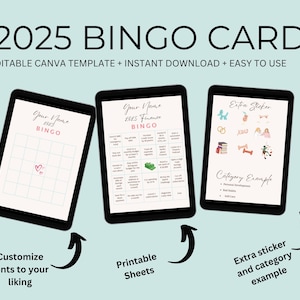 2025 Bingo Card Canva Digital Template, Manifestation Bingo, New Year's Resolution Bingo Card, Goals Bingo, Bingo Card Goal Maker Template