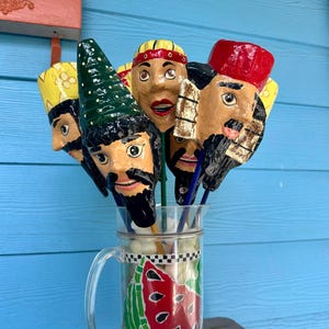 Vintage Mexican rattles, paper mache folk art, carnival, mardi gras, halloween costume