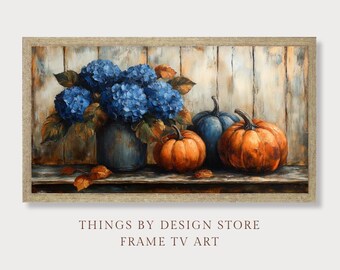 Rustic Fall Hydrangeas & Pumpkins Frame TV Art Fall Hydrangeas and Pumpkins Frame TV Fall Home Decor Farmhouse