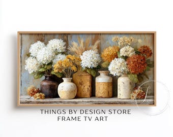 Fall Frame TV Art Hydrangeas | Fall Rustic Still Life TV Art | Cozy Autumn Farmhouse Frame TV Art | Digital Download