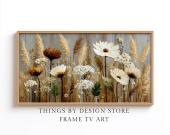 Wildflowers and Pampas Grass Frame TV Art | Earthy Acrylic Painting TV Art | Boho style Textured Frame TV Art | Instant Download