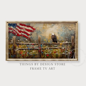 4th of July Frame TV Art | Vintage style Patriotic Oil Painting TV Art | American Flag & Rustic Florals Frame TV Art | Digital Download
