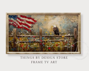 4th of July Frame TV Art | Vintage style Patriotic Oil Painting TV Art | American Flag & Rustic Florals Frame TV Art | Digital Download