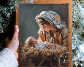 Mary and Baby Jesus Wall Art | Baby Jesus Christmas Art | Advent | Christian Nativity Painting | PRINTABLE