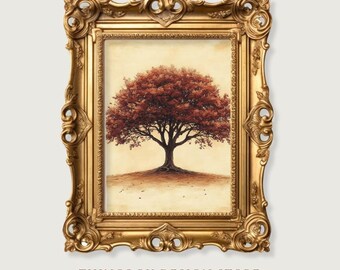 Vintage Maple Tree Sketch, Rustic Country Art Print, Minimalist Fall Decor PRINTABLE Wall Art