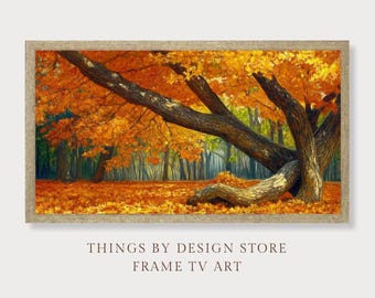 Vibrant Fall Trees Painting Frame TV Art Rustic Orange Landscape Oil Painting Frame TV Digital Download