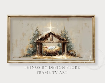 Rustic Nativity Manger Frame TV Art | Baby Jesus | Oil Painting style TV Art | Christian Christmas Frame TV | Advent Art