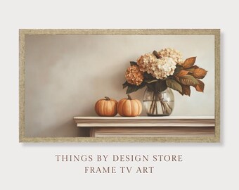 Fall Decor Rustic Fall Frame TV Art Fall Hydrangeas and Pumpkins Vintage Autumn Frame TV Fall Home Decor Fall Farmhouse |