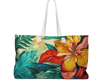 Tropical Design Weekender Bag, Chic Weekender Bag, Tropical Print Travel Bag, Large Beach Bag, Shopping Bag, Oversized Bag, Gift for Her