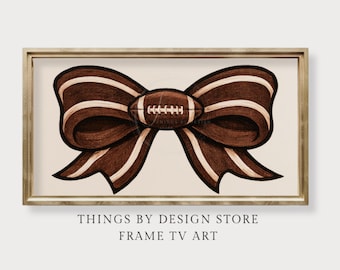 Football Bow Frame TV Art | Coquette Game Day Decor | Football Season Display