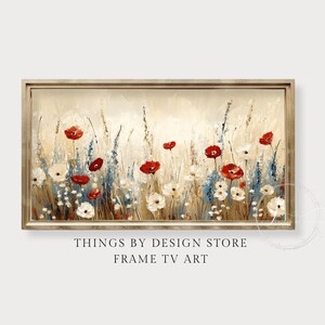 Patriotic Wildflowers Vintage Style 4th of July Frame TV Art | Red, White, and Blue Wildflowers TV Art | Summer Frame TV Art