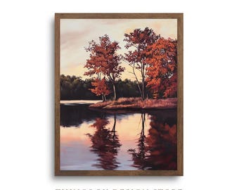 Vintage Fall Lakeview Wall Art | Fall Home Decor Landscape Painting / Rustic Fall Decor| PRINTABLE Vintage Art | Digital Download