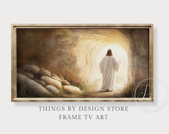 He Is Risen TV Art | Glorious Easter Morning Painting | Vintage Style Christian Frame TV Art | Religious Frame TV Art