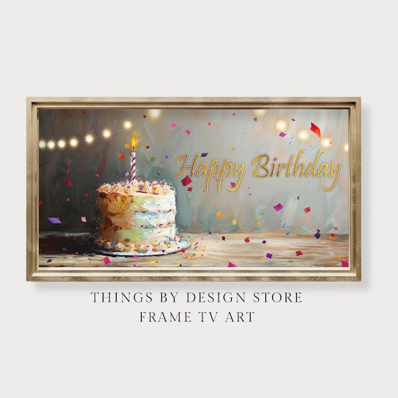 Festive Happy Birthday Frame TV Art | Birthday Party Decor TV Screensaver | Birthday Cake TV Art | Instant Download