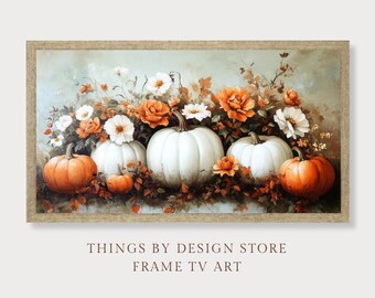 Vintage Fall Pumpkins & Florals Frame TV Art | Rustic Fall Hydrangeas and Pumpkins Autumn TV Screensaver | Fall Home Decor| Digital Download
