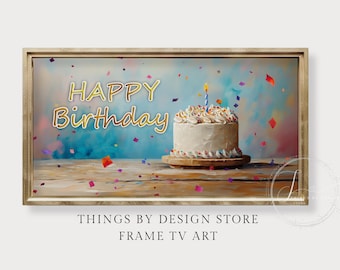 Birthday Celebration Frame TV Art | Birthday Cake & Party Decor TV Art | Happy Birthday TV Screensaver
