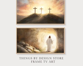 He is Risen & Three Crosses Frame TV Art | Easter Christian Art Bundle for TV Art | Digital Download