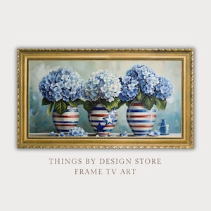 Frame TV Art Hydrangeas | 4th of July Art for TV| Digital Download | Patriotic Hydrangeas TV Art | Blue Hydrangea in Patriotic Vases
