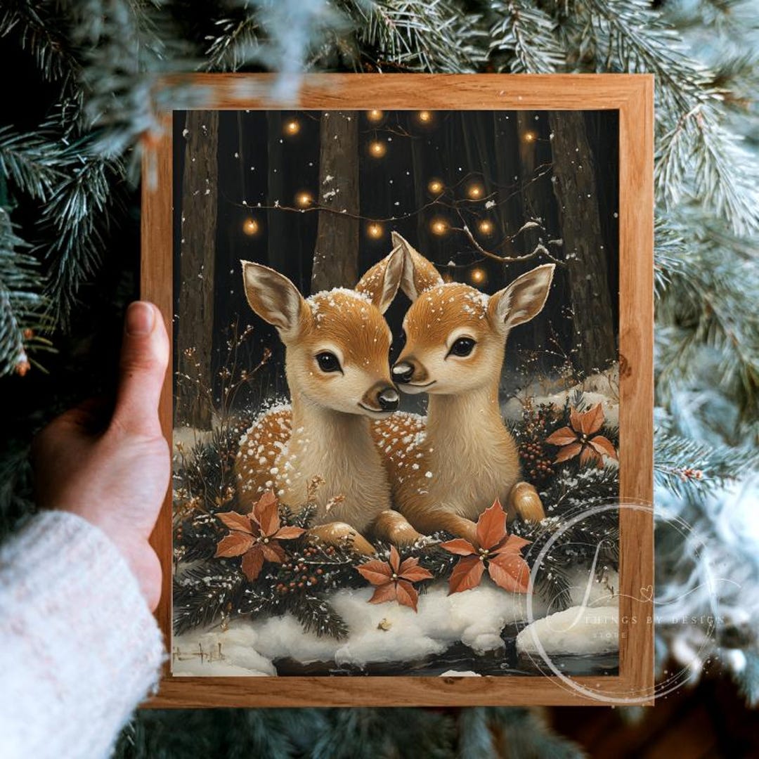 Baby Deer in Winter Wonderland | Snowy Christmas Wall Art | Farmhouse ...