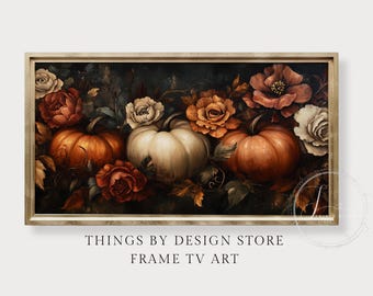 Vintage style Fall Pumpkin Frame TV Art | Floral Fall Home Decor