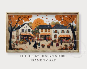 Autumn Farmers Market Frame TV Art | Cozy Fall Harvest Gathering